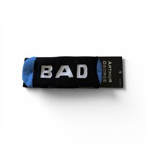 Arthur George Black Crew Socks with Blue Accents and 'BAD' Lettering
